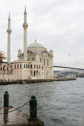 Ortakoy Mosque in Istanbul in cloudy weather, Turkey