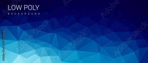 Low poly abstract background. Modern dark polygonal background. Blue triangular banner. Triangular shapes.