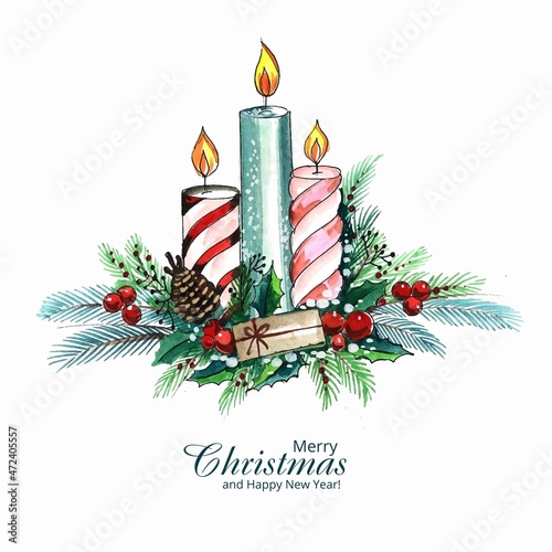 Beautiful celebration christmas candles and holly background