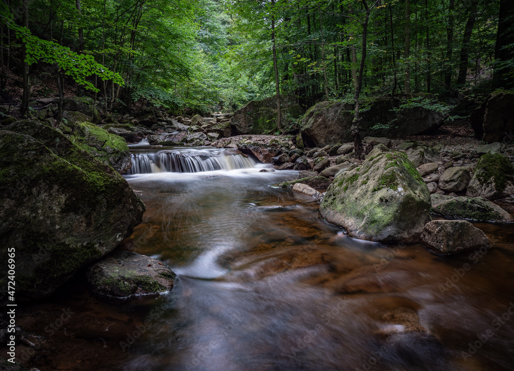 Waterfall on river Ilse in forest Harz, Germany