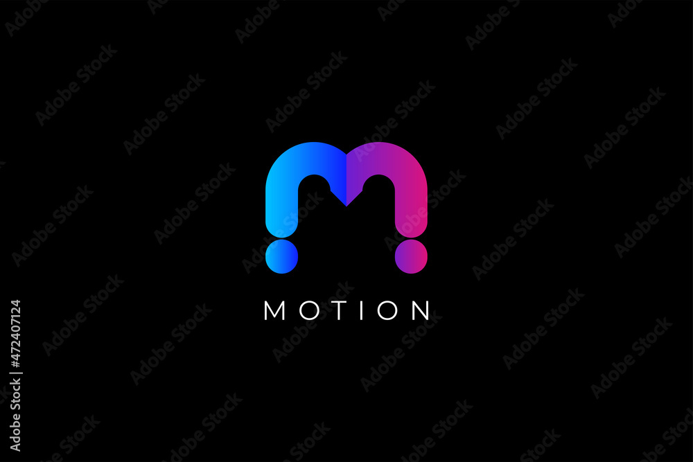 Letter M gradient creative and Modern technological business logo. Blue and pink and red combination black background letter M logo