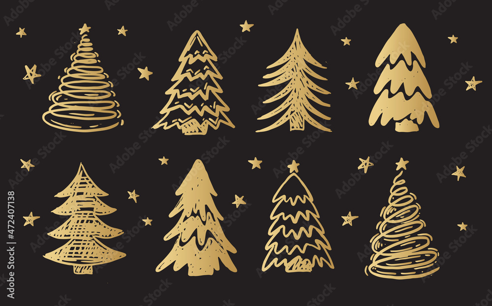 Obraz premium Christmas tree set, Hand drawn illustrations. 
