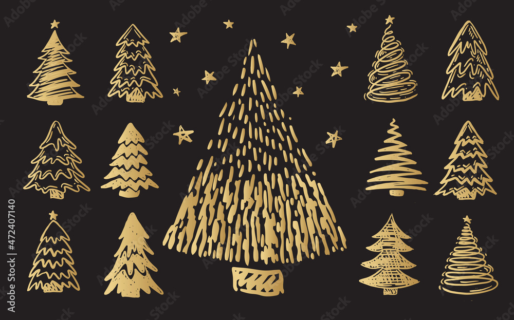 Obraz premium Christmas tree set, Hand drawn illustrations. 