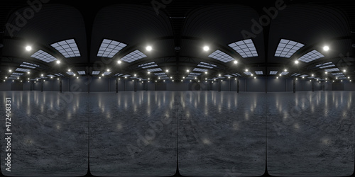 Full spherical hdri panorama 360 degrees of empty exhibition space. backdrop for exhibitions and events. Tile floor. Marketing mock up. 3D render illustration