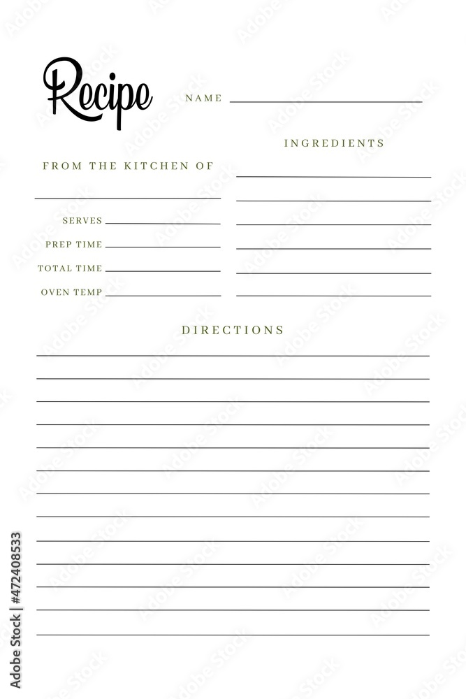 Blank Recipe Book Printable Template, Blank Pages Sheet Organizer ...