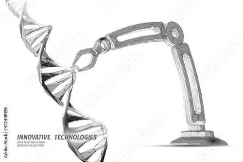 DNA 3D structure editing medicine concept. Low poly polygonal triangle gene therapy cure genetic disease. GMO engineering CRISPR Cas9 innovation modern technology science banner vector illustration