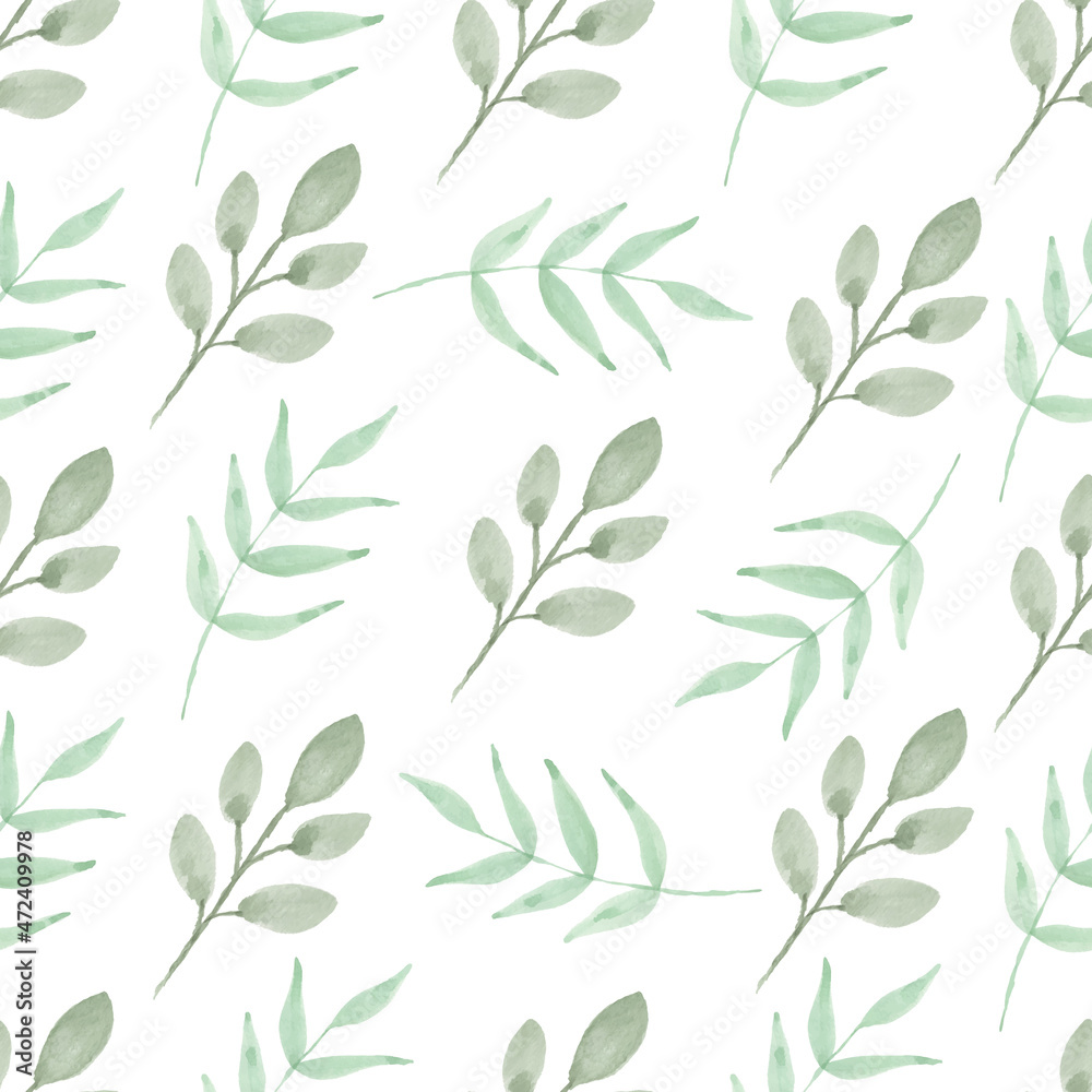 Watercolor leaf seamless pattern