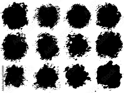 Set of vector circle brush strokes texture filled black ink on a white background 