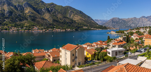 View to blue Boka Kotorska Bay in Montenegro