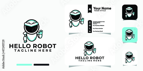 Hello Robot logo and business card design vector template