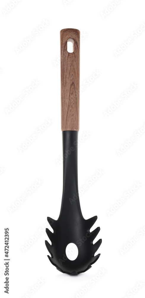 Fototapeta premium Pasta server with wooden handle isolated on white. Kitchen utensil