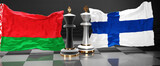 Belarus Finland summit, meeting or aliance between those two countries that aims at solving political issues, symbolized by a chess game with national flags, 3d illustration