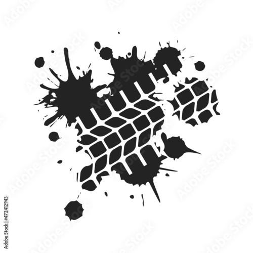 Tire marks from a motorcycle and car, shabby imprint of car wheel, tire track of offroad car, vector illustration.