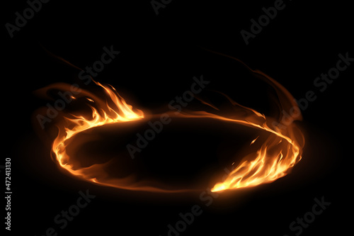 Obraz na plátně Circle fire flames effect on black background