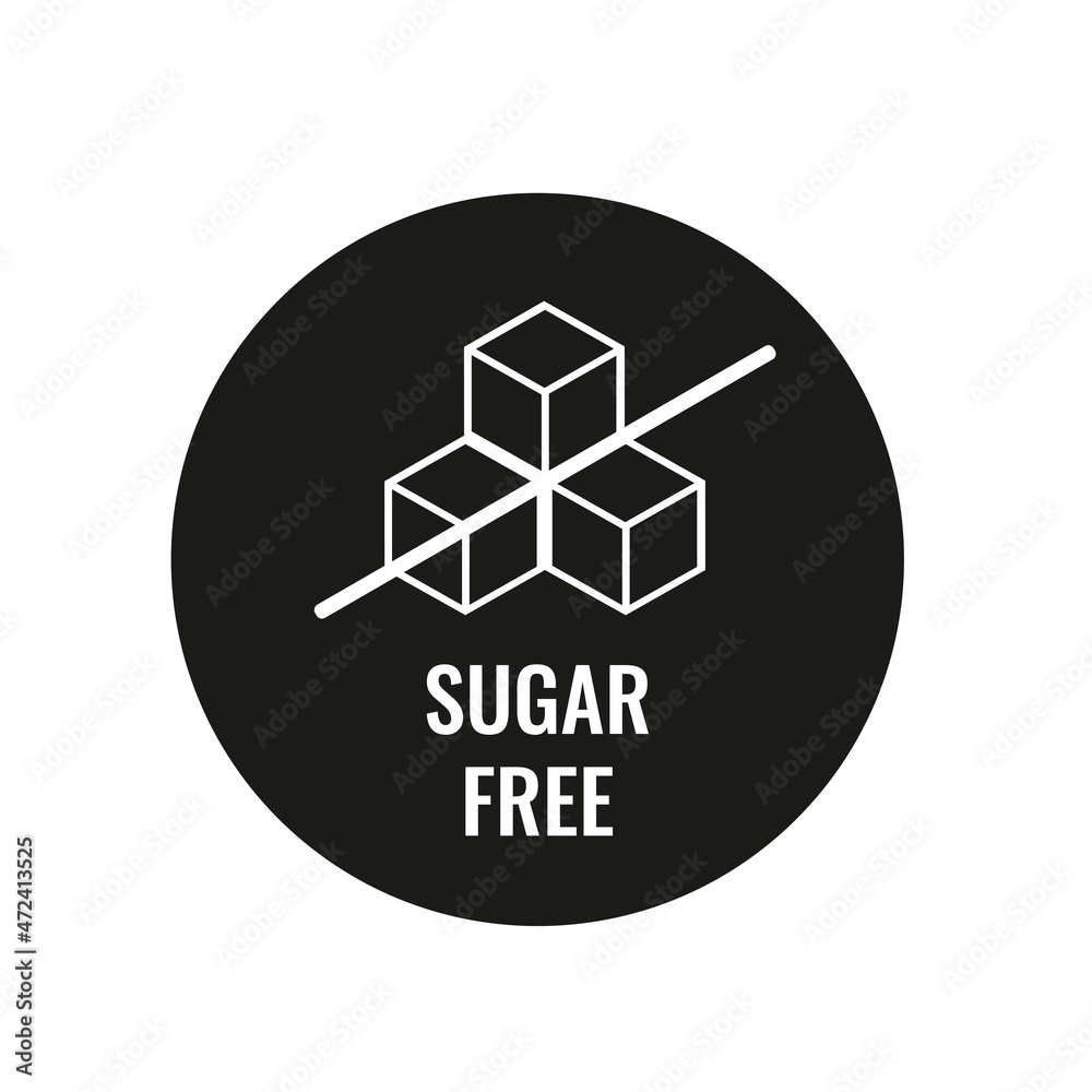 Sugar free label for no sugar added product package icon Sugar free label for no sugar added product package icon