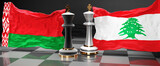 Belarus Lebanon summit, meeting or aliance between those two countries that aims at solving political issues, symbolized by a chess game with national flags, 3d illustration