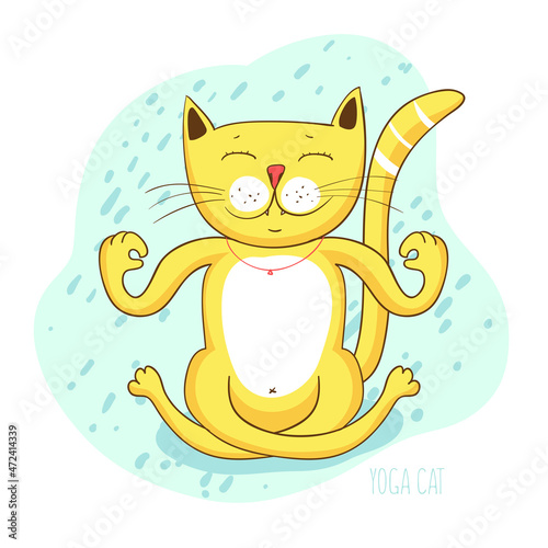 Vector illustration with yellow yoga cat character