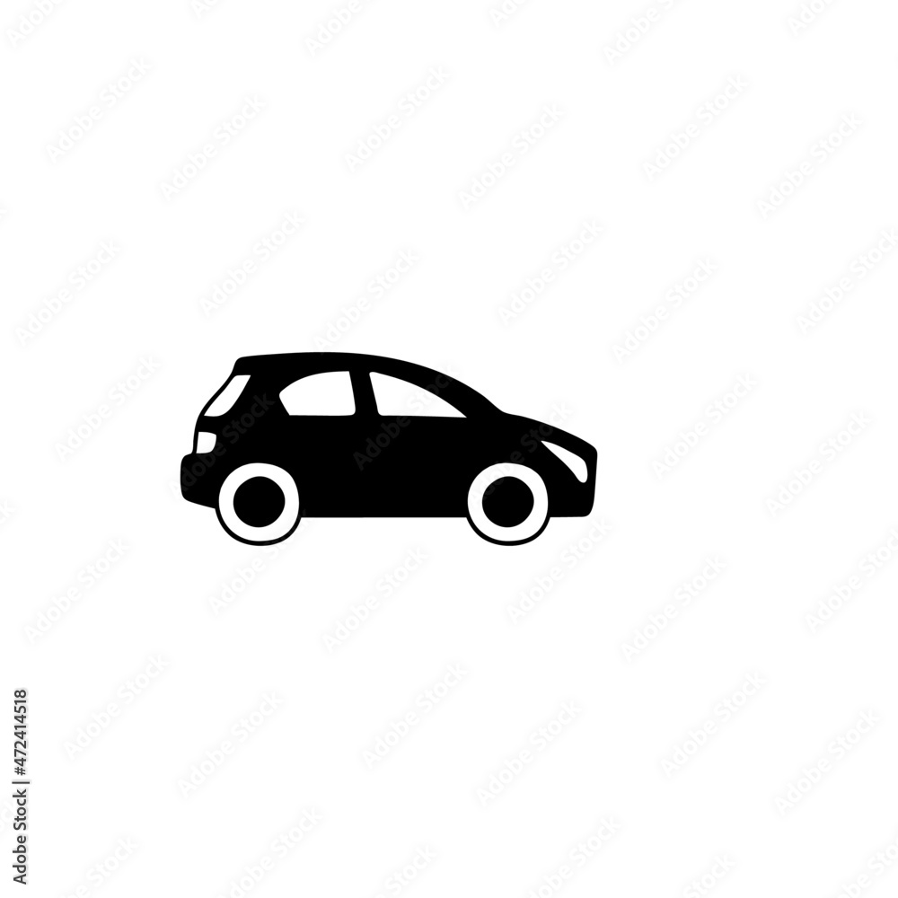 compact car icon in solid black flat shape glyph icon, isolated on white background 