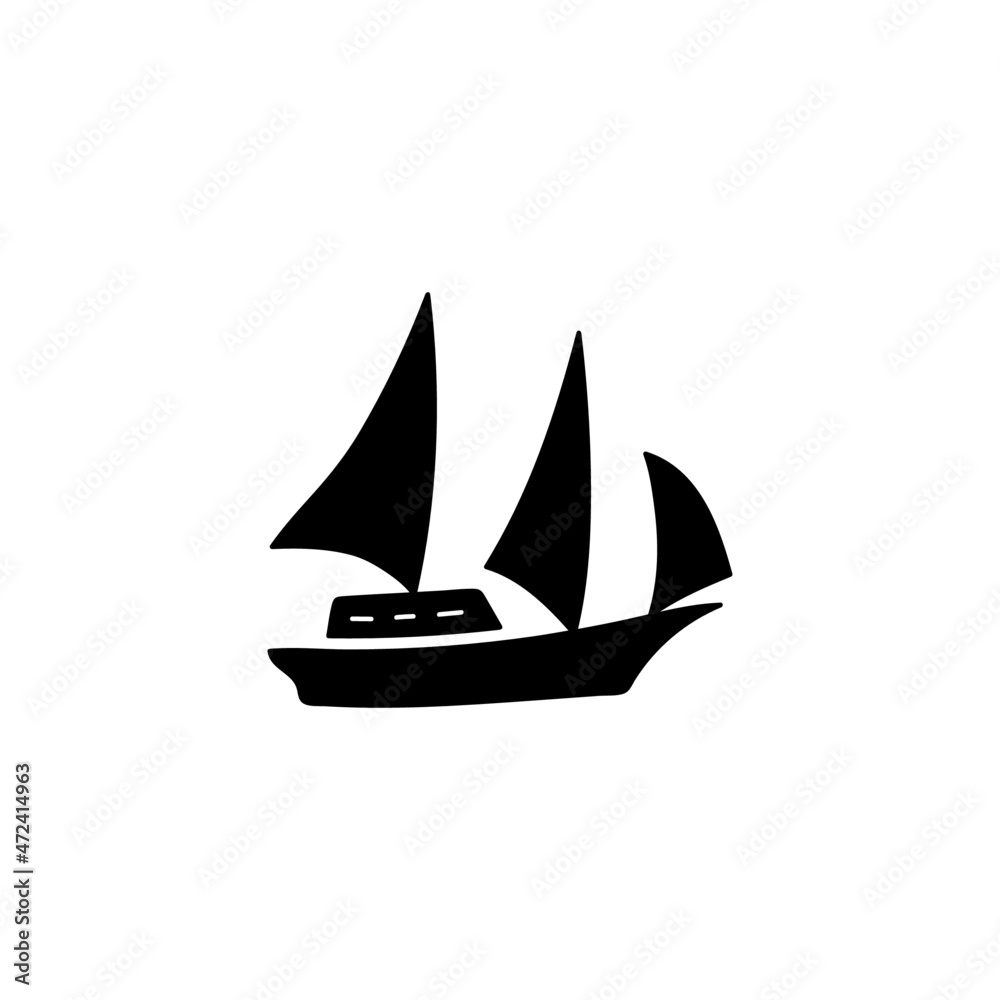 Boat, sail icon. schooner ship symbol in solid black flat shape glyph icon, isolated on white background Boat, sail icon. schooner ship symbol in solid black flat shape glyph icon, isolated on white background