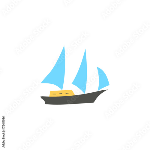 Boat, sail icon. schooner ship symbol in color icon, isolated on white background