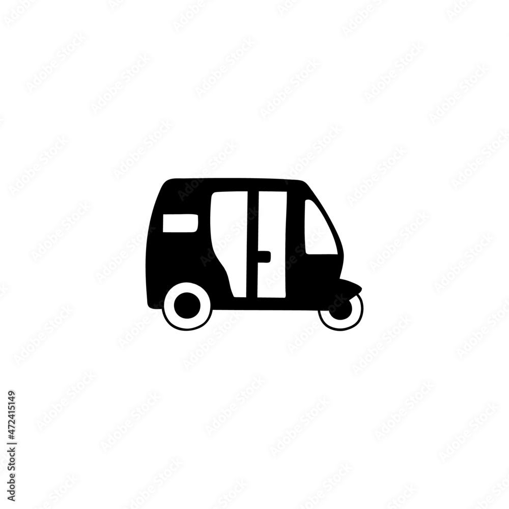 Asian taxi icon, thailand taxi symbol in solid black flat shape glyph icon, isolated on white background 
