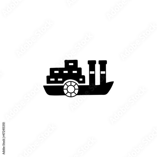 paddleboat paddlewheel boat icon in solid black flat shape glyph icon, isolated on white background 