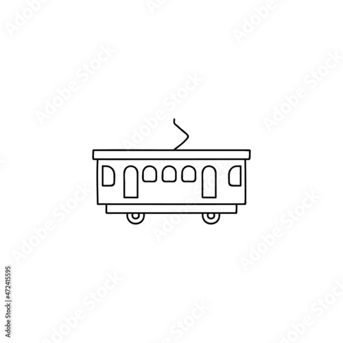 train icon. tram, tramway transportation symbol in flat black line style, isolated on white background