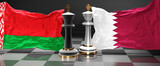 Belarus Qatar summit, meeting or aliance between those two countries that aims at solving political issues, symbolized by a chess game with national flags, 3d illustration