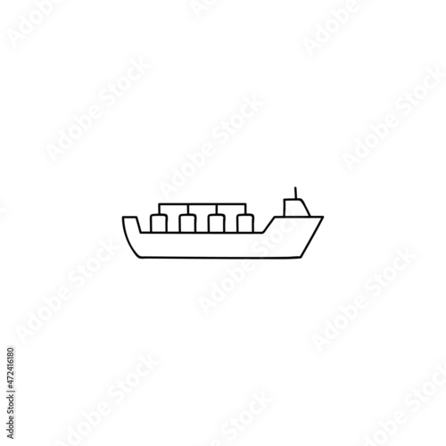 Gas, oil tanker ship icon in flat black line style, isolated on white background