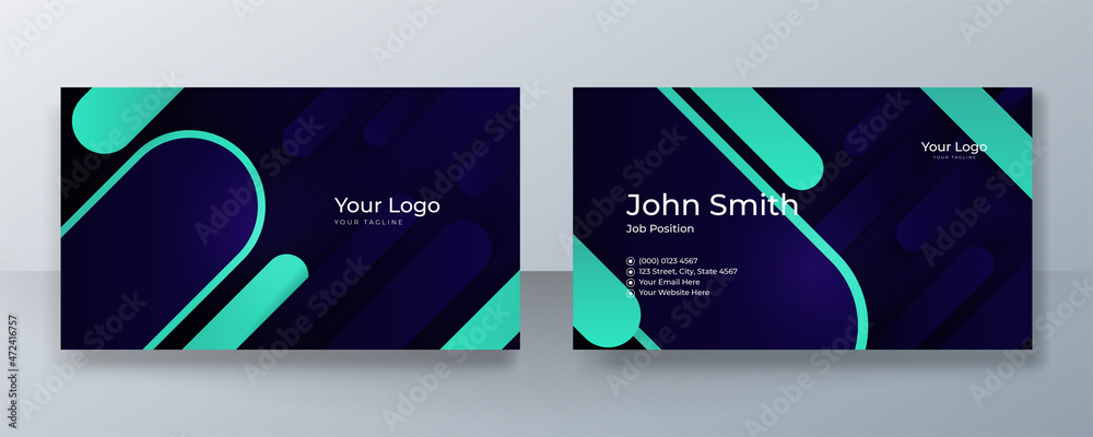 Modern clean dark blue and green business card design. Creative and clean business corporate card template.