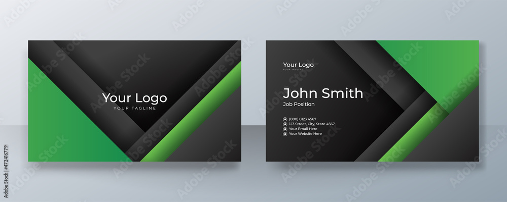 Modern clean black and green business card design. Creative and clean business corporate card template.