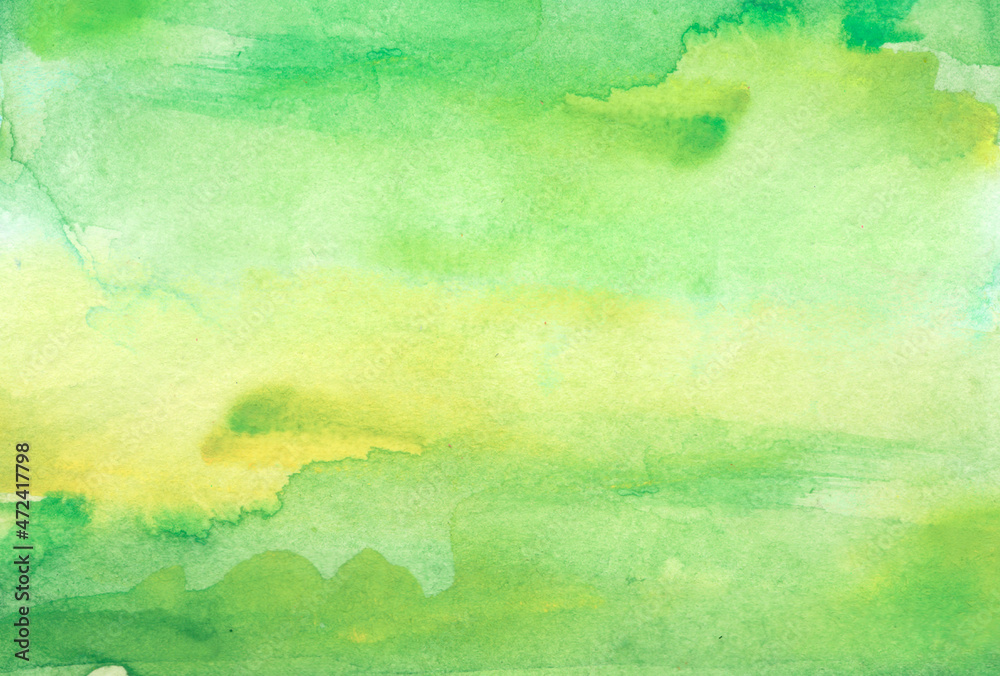 Watercolor green background, blot, blob, splash of green paint. Watercolor field, meadow, spot, abstraction. Wild grass, bushes, country abstract landscape. Watercolor card, banner. splashing green 
