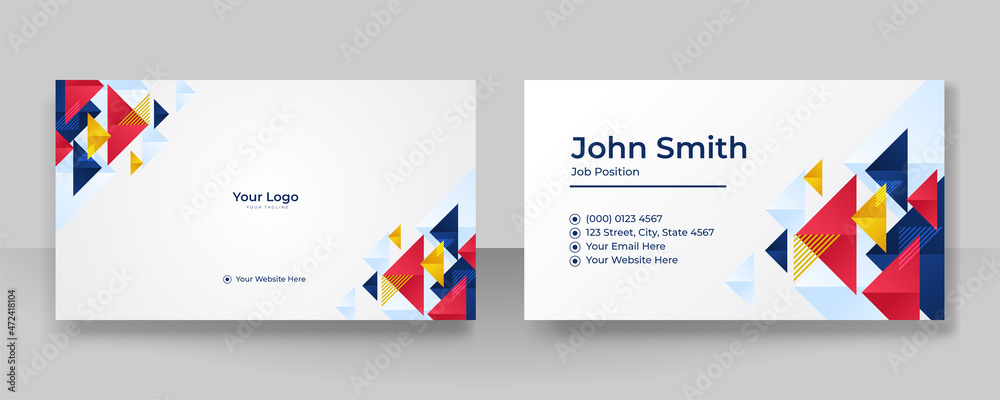 Modern elegant business card design with triangles. Creative and clean business card template.