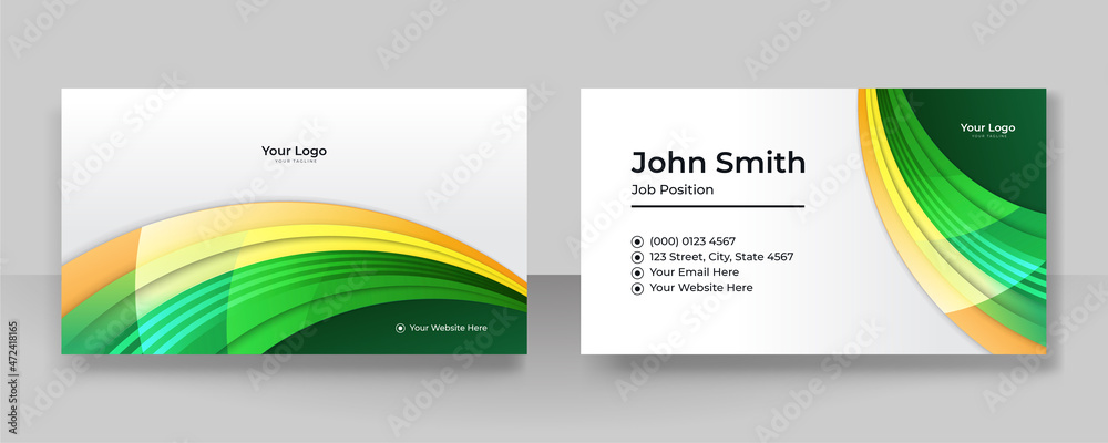 Modern elegant green yellow business card design. Creative and clean business card template.