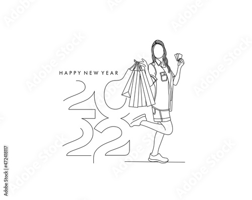 Happy New Year 2022 Shopping Design Patter, Vector illustration.