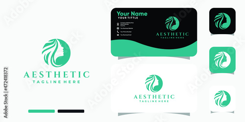 Aesthetic beauty face logo and business card design vector template