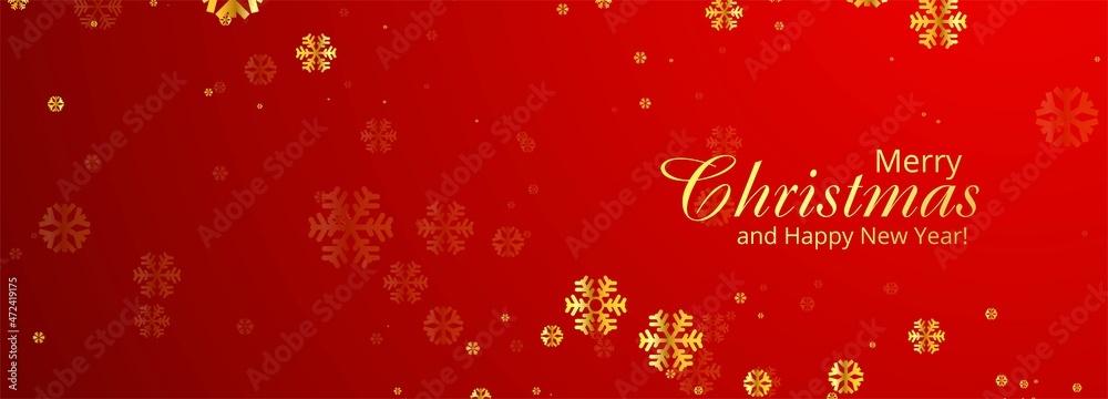 Snowflakes merry christmas card banner red background