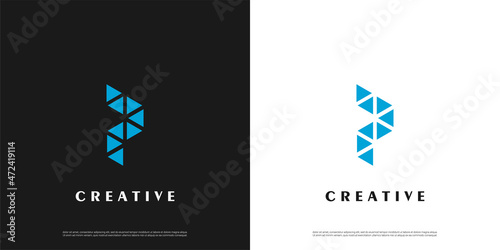 Letter P logo icon line design template elements	