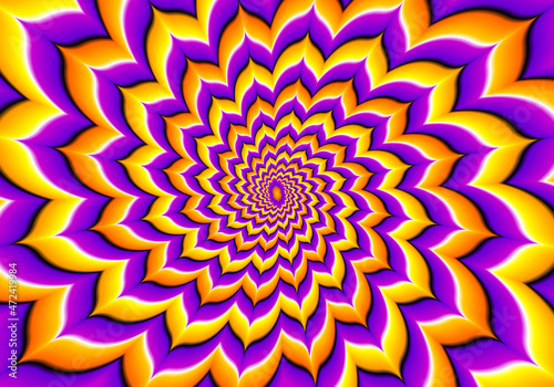 Yellow flower blossom. Optical expansion illusion.