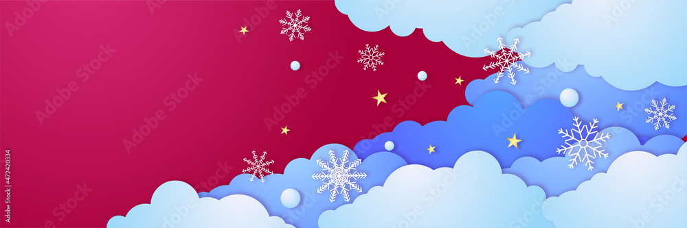 Christmas red blue banner background with snow Christmas red blue banner background with snow