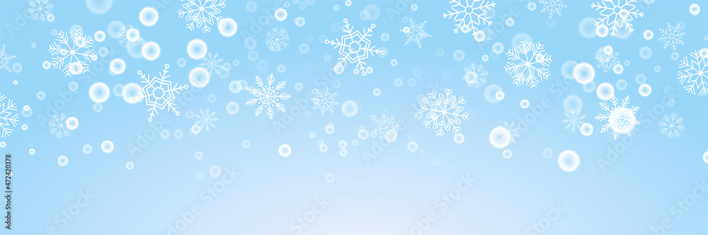 Christmas blue banner background with snow
