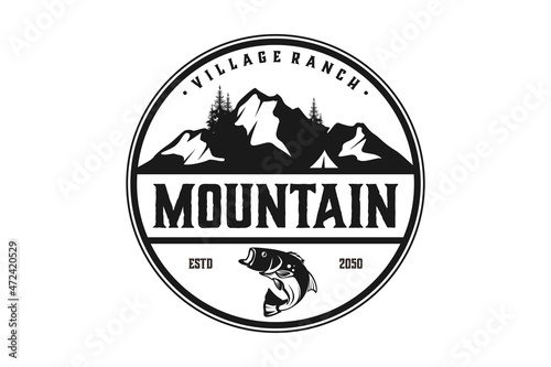 Buck Stag Deer Reindeer Antler and Salmon Bass Carp Fish for Mountain Hunting logo design vector