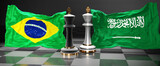 Brazil Saudi Arabia summit, meeting or aliance between those two countries that aims at solving political issues, symbolized by a chess game with national flags, 3d illustration