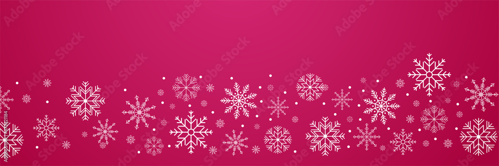 Red Christmas banner with snowflakes. Merry Christmas and Happy New Year greeting banner. Horizontal new year background, headers, posters, cards, website. Vector illustration Red Christmas banner with snowflakes. Merry Christmas and Happy New Year greeting banner. Horizontal new year background, headers, posters, cards, website. Vector illustration