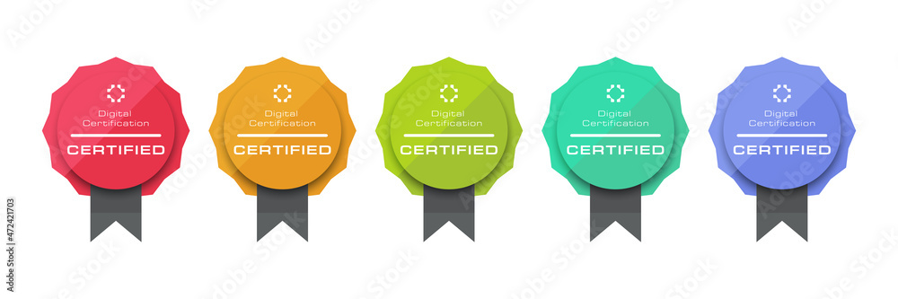 Logo badge for certificate technical, analyst, internet, data, conference, etc. Digital certified logo verified achievements company or corporate. Vector certificate illustration. - obrazy, fototapety, plakaty 