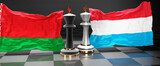 Belarus Luxembourg summit, meeting or aliance between those two countries that aims at solving political issues, symbolized by a chess game with national flags, 3d illustration