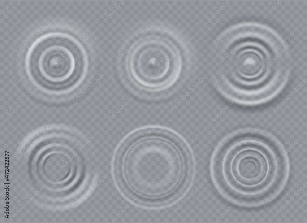 Water ripple. Realistic caustic drop or sound wave splash effects, concentric circles in puddle. Vector on transparebt Water ripple. Realistic caustic drop or sound wave splash effects, concentric circles in puddle. Vector on transparebt