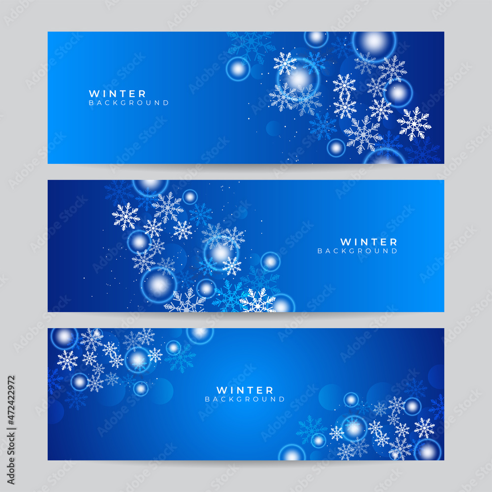 Set of Blue Christmas banner with snowflakes. Merry Christmas and Happy New Year greeting banner. Horizontal new year background, headers, posters, cards, website. Vector illustration Set of Blue Christmas banner with snowflakes. Merry Christmas and Happy New Year greeting banner. Horizontal new year background, headers, posters, cards, website. Vector illustration