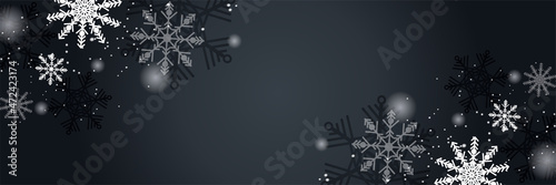Winter Christmas banner with snowflakes. Merry Christmas and Happy New Year 2022 greeting banner. Horizontal new year background, headers, posters, cards, website. Vector illustration