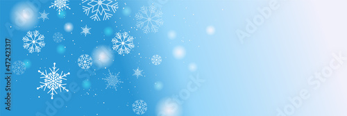 Winter Christmas banner with snowflakes. Merry Christmas and Happy New Year 2022 greeting banner. Horizontal new year background  headers  posters  cards  website. Vector illustration